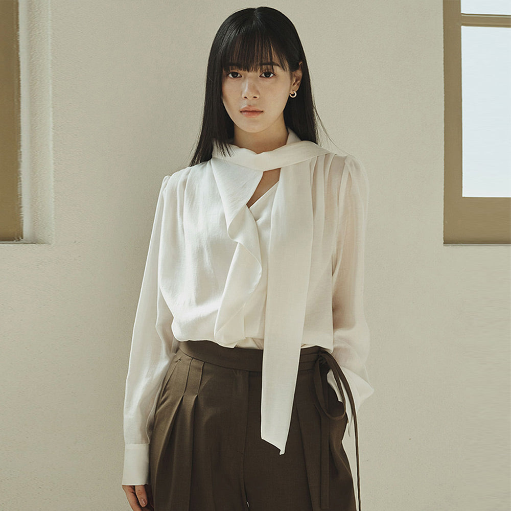 GIEMAR SHIRRING TIE BLOUSE 5 COLOR Shirring tie blouse five colors