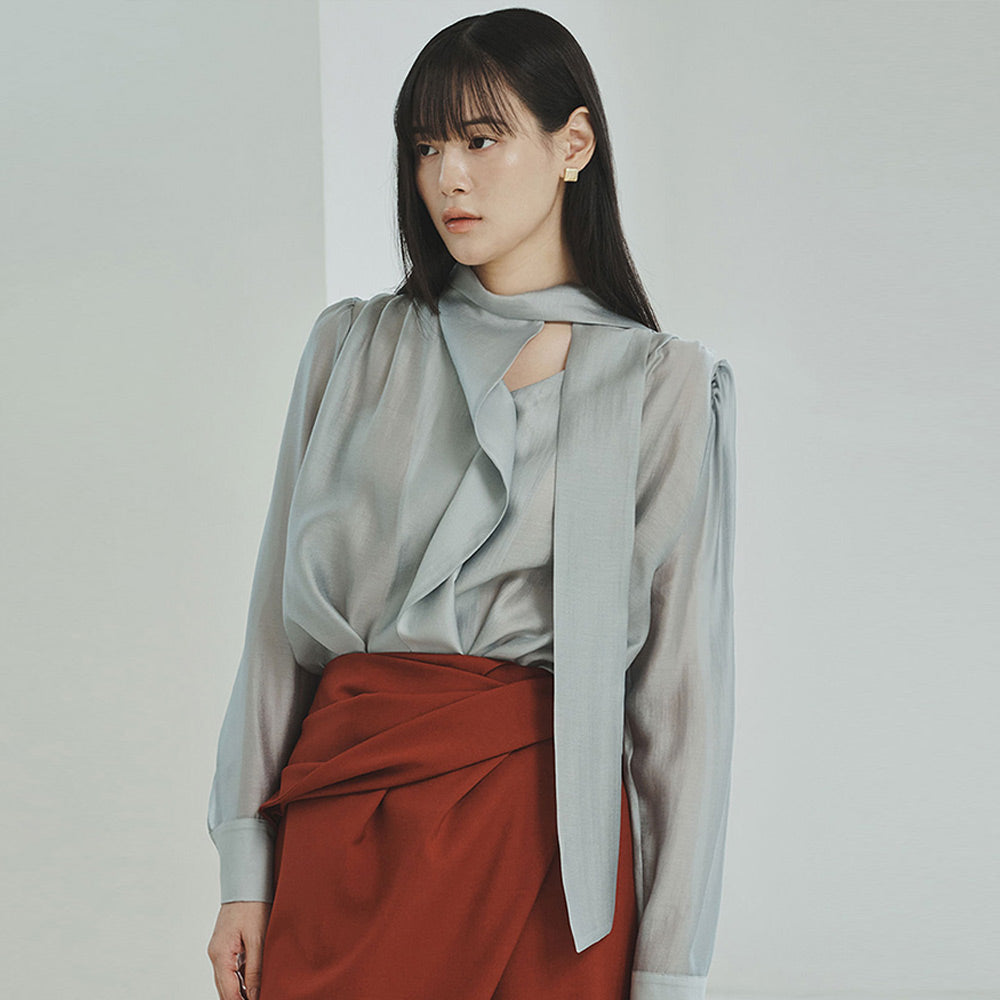 GIEMAR SHIRRING TIE BLOUSE 5 COLOR Shirring tie blouse five colors