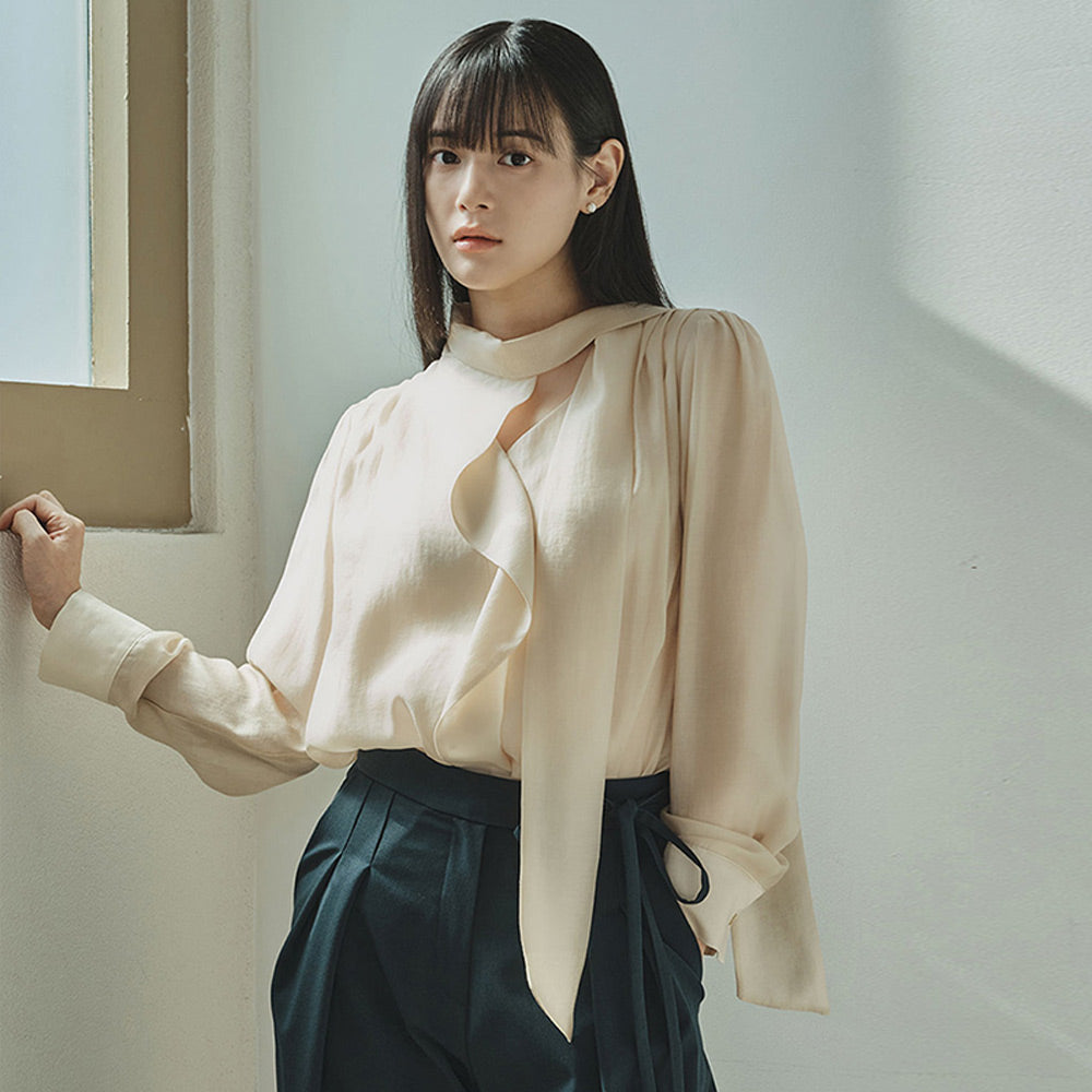 GIEMAR SHIRRING TIE BLOUSE 5 COLOR Shirring tie blouse five colors
