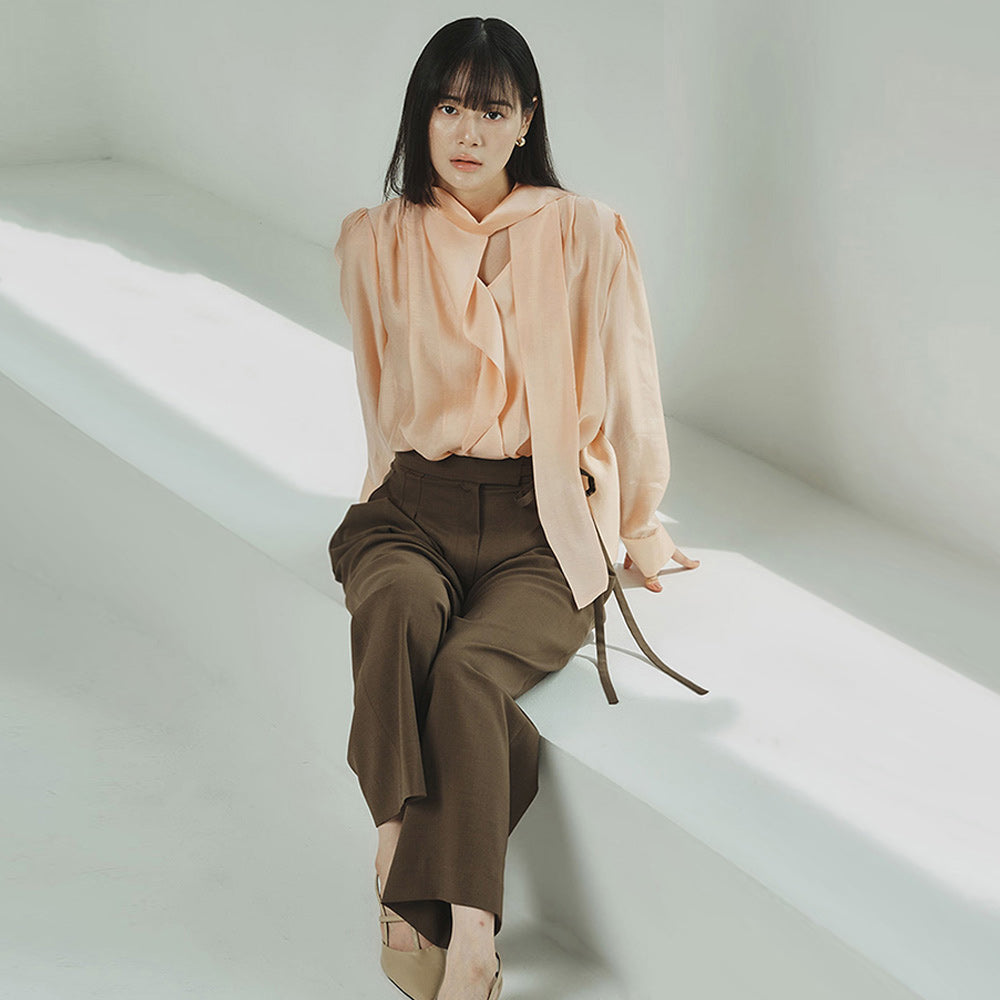 GIEMAR SHIRRING TIE BLOUSE 5 COLOR Shirring tie blouse five colors