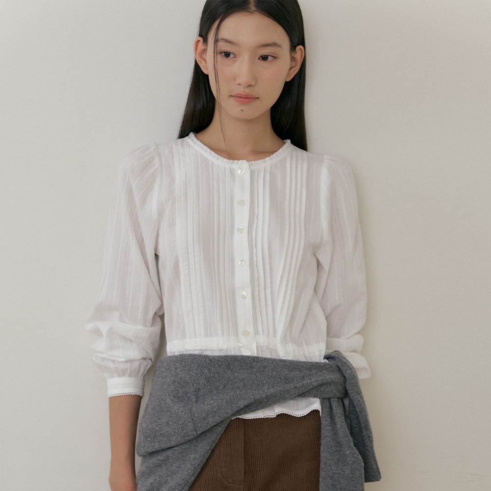 LINGSEOUL jacquard pintuck blouse-ivory