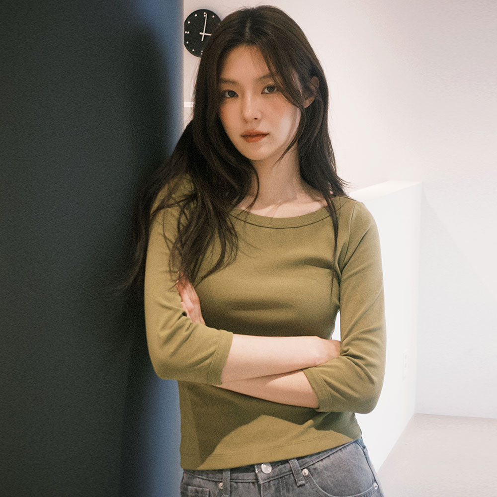 CITYBREEZE Cotton boat neck long sleeve T-shirt (Trend)_4COLORS
