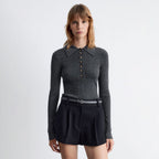 & Other Stories Long Sleeve Merino Wool Polo Top (Dark Grey)