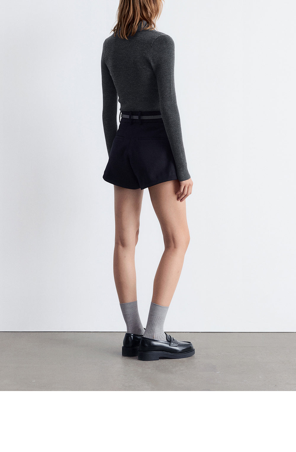 & Other Stories Long Sleeve Merino Wool Polo Top (Dark Grey)