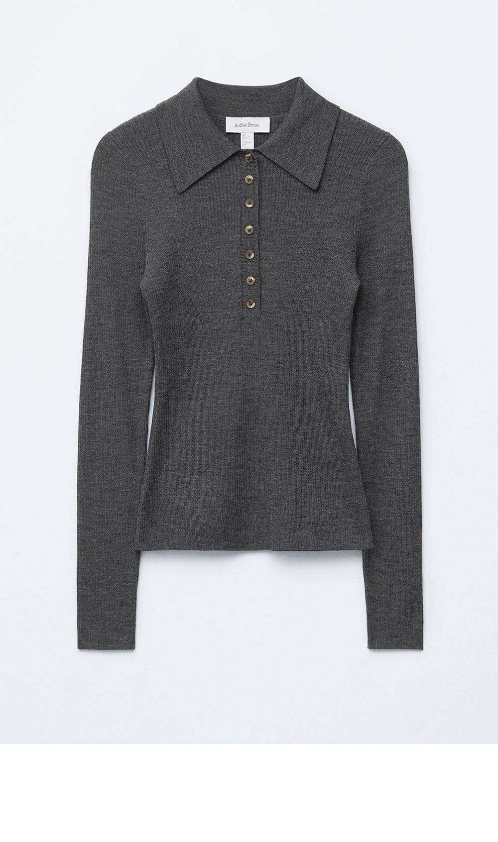 & Other Stories Long Sleeve Merino Wool Polo Top (Dark Grey)