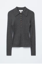 & Other Stories Long Sleeve Merino Wool Polo Top (Dark Grey)