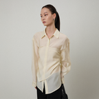 LMOOD WOMEN Sheer Scarf Tencel Shirt (3 COLOR)