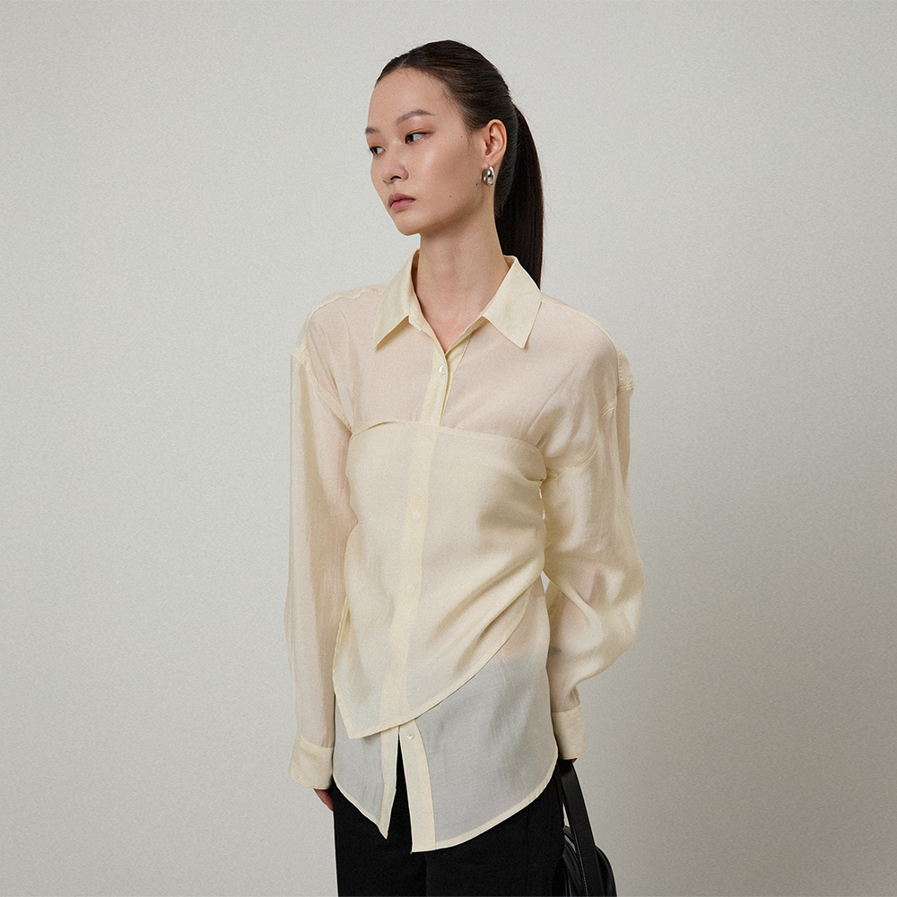 LMOOD WOMEN Sheer Scarf Tencel Shirt (3 COLOR)