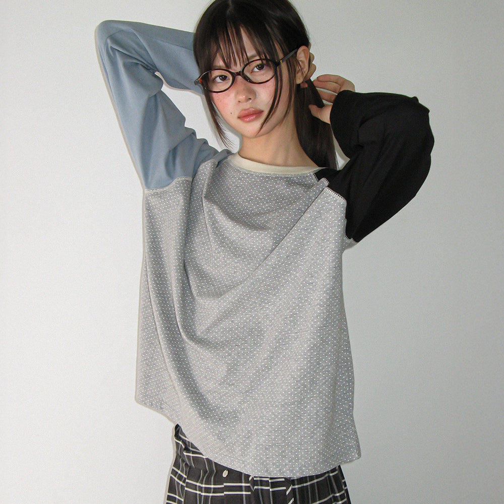 RONRON MULTI COLOR LOOSE FIT LONG SLEEVE GREY DOT