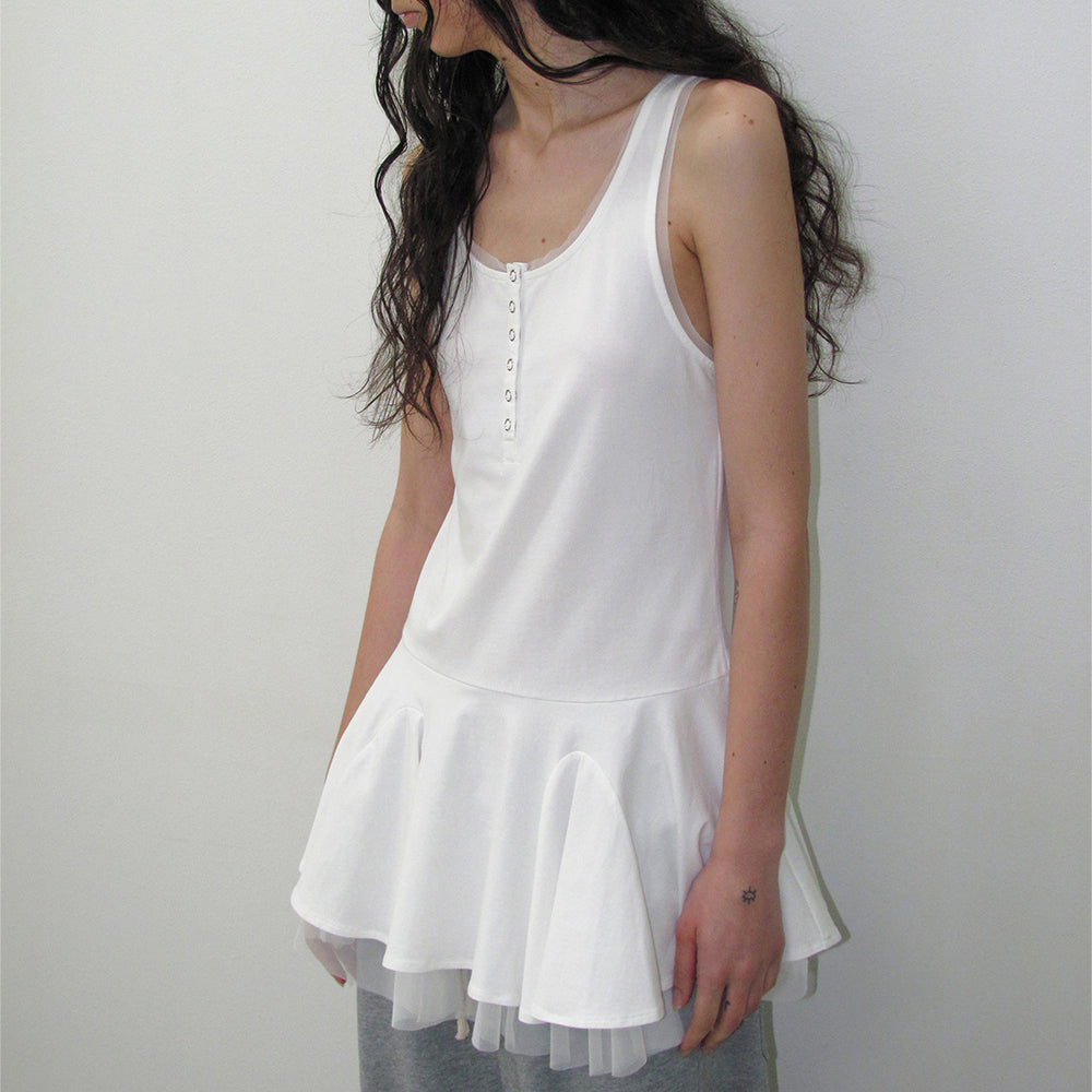 PARTIMENTO WOMEN CONTRAST BUTTON-UP LAYERED DRESS TOP_OFF WHITE