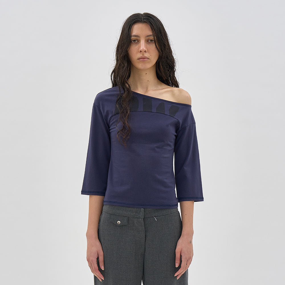 PARTIMENTO WOMEN PW PRINTED UNBALANCE TEE_NAVY