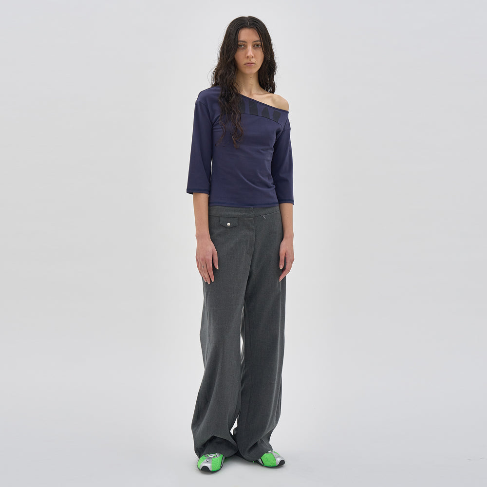 PARTIMENTO WOMEN PW PRINTED UNBALANCE TEE_NAVY