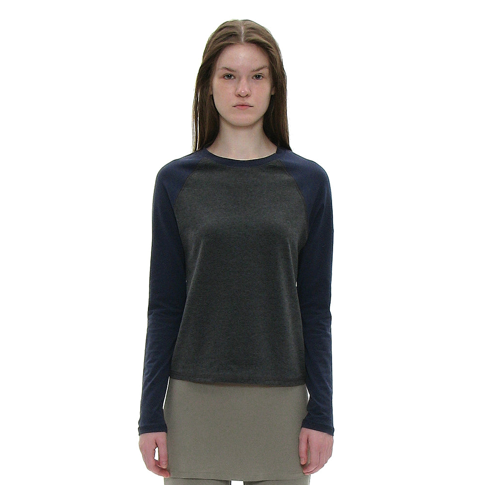 PARTIMENTO WOMEN PWC COLORBLOCK RAGLAN LONG SLEEVE TEE_CHARCOAL MELANGE