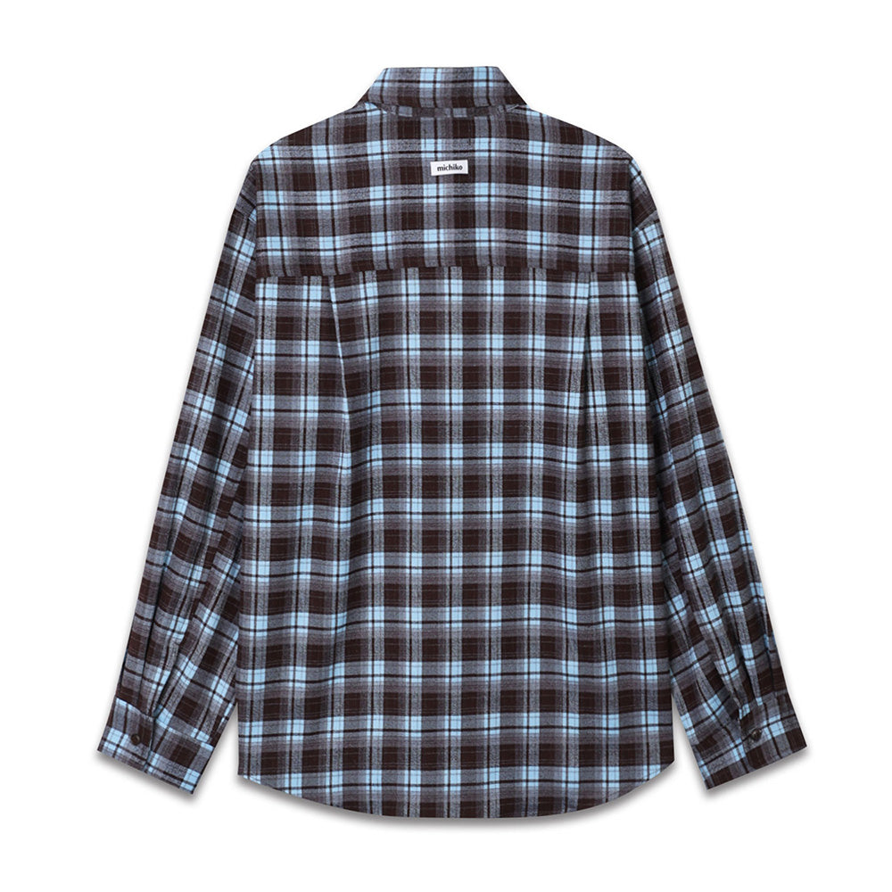 MICHIKO LONDON KOSHINO OVERSIZED CHECK SHIRTS SKY BROWN