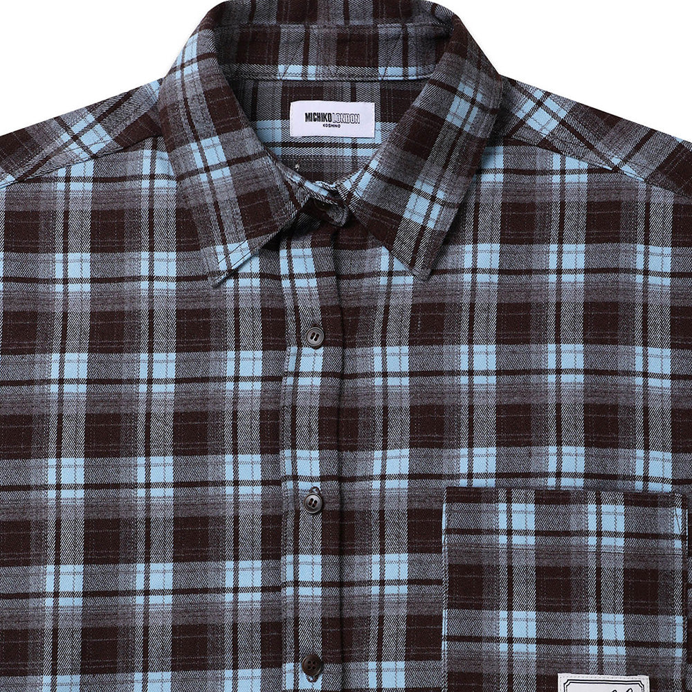 MICHIKO LONDON KOSHINO OVERSIZED CHECK SHIRTS SKY BROWN