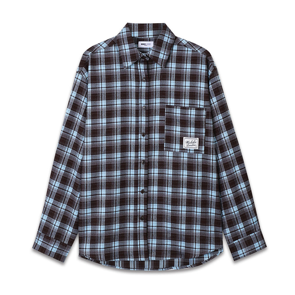MICHIKO LONDON KOSHINO OVERSIZED CHECK SHIRTS SKY BROWN