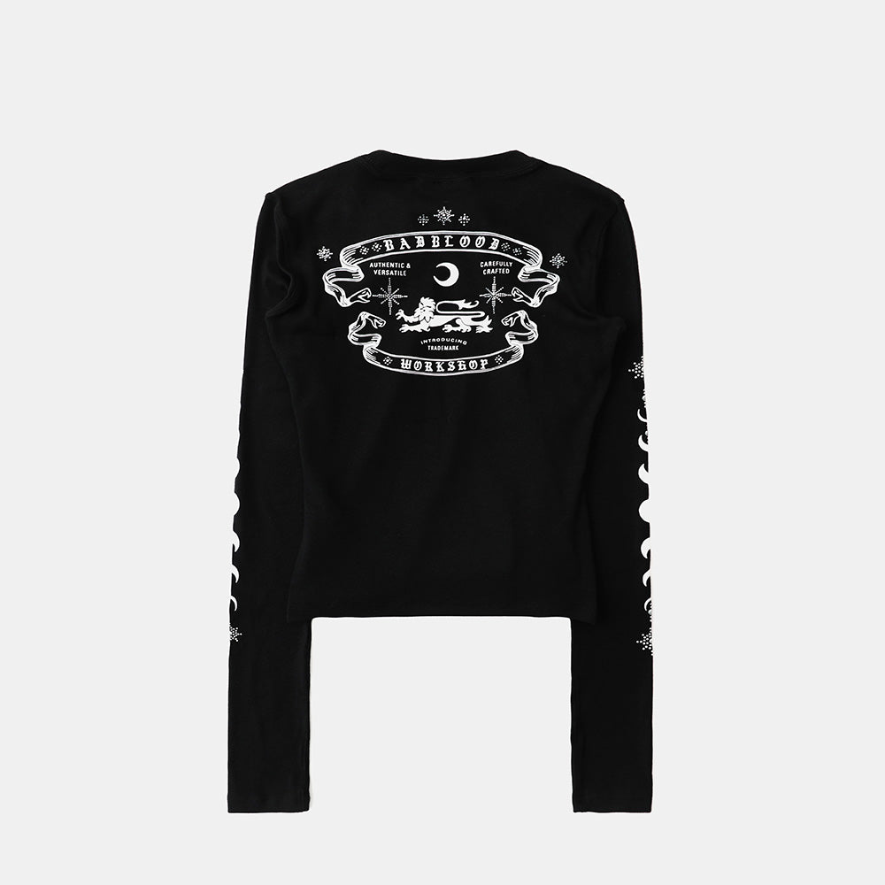 BADBLOOD w-tee25-159 Mystic Rhinestone Logo Jersey Slim Long Sleeve - Black