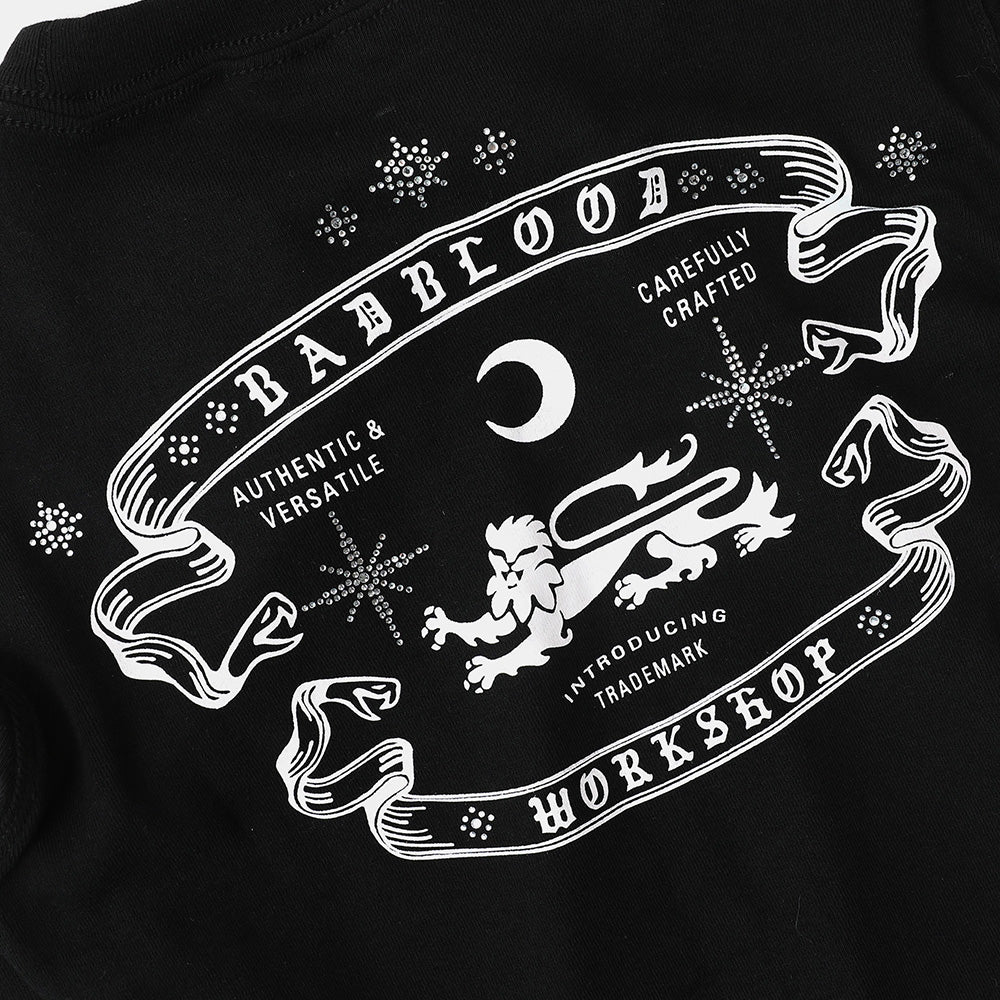 BADBLOOD w-tee25-159 Mystic Rhinestone Logo Jersey Slim Long Sleeve - Black
