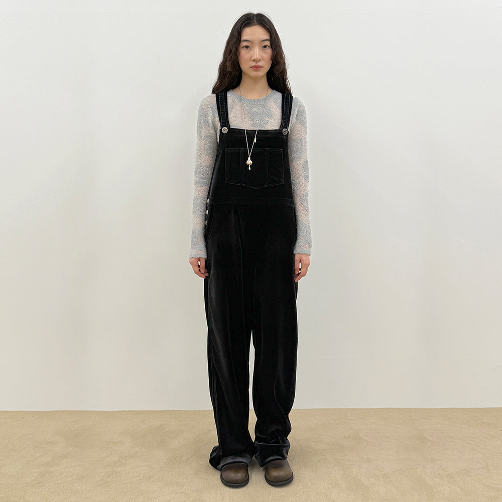 SINOON SINOON Vintage Rose Velvet Overall (Black)