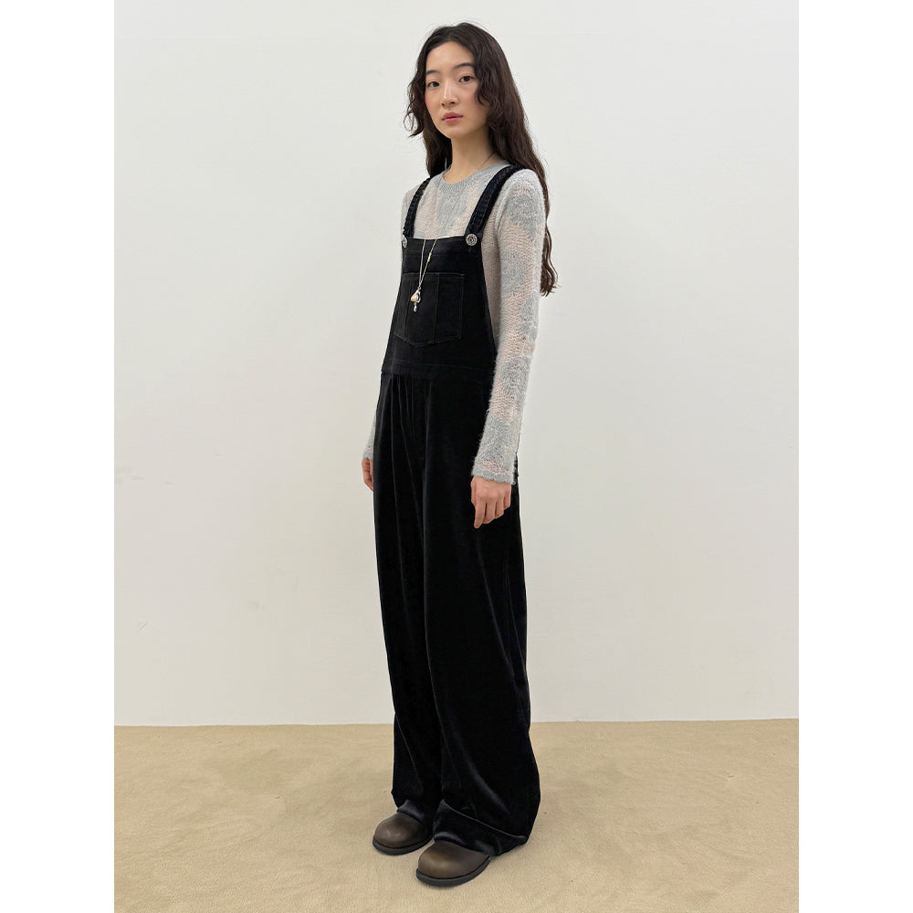 SINOON SINOON Vintage Rose Velvet Overall (Black)