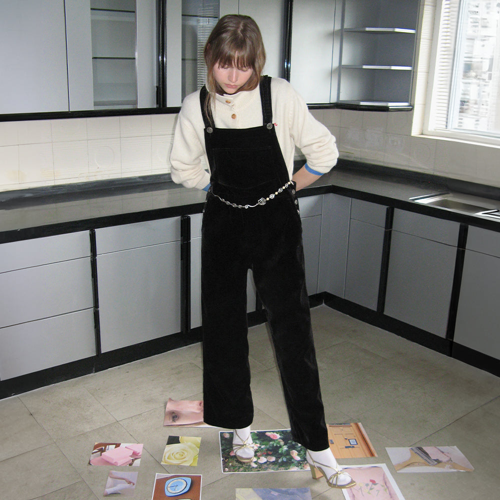 SINOON SINOON Vintage Rose Velvet Overall (Black)