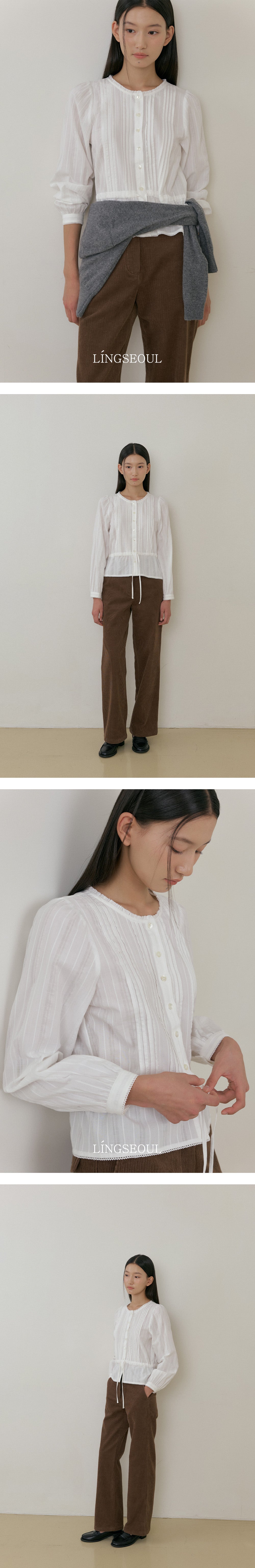 LINGSEOUL jacquard pintuck blouse-ivory