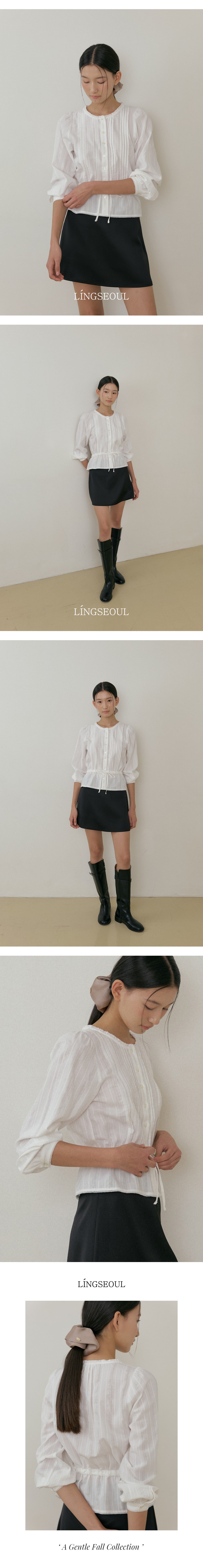 LINGSEOUL jacquard pintuck blouse-ivory