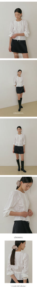 LINGSEOUL jacquard pintuck blouse-ivory