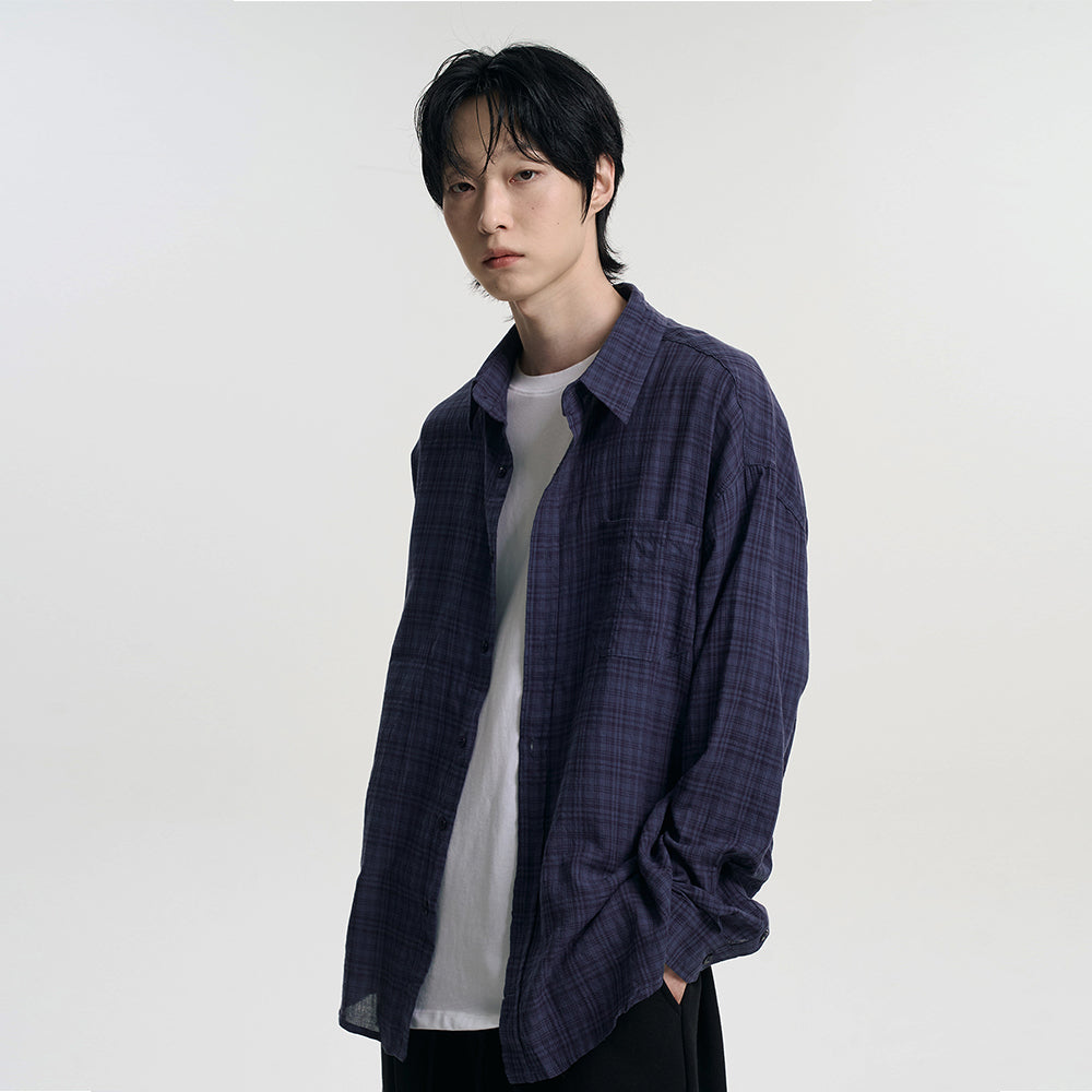 MOOVN Vintage grunge check shirt navy