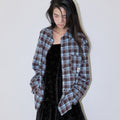 MICHIKO LONDON KOSHINO OVERSIZED CHECK SHIRTS SKY BROWN