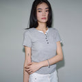 SIS A [11th reorder] Button henley neck half t-shirt [melange gray]