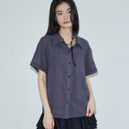 SIS A [7th reorder] Layered cutout check half shirt [purple]