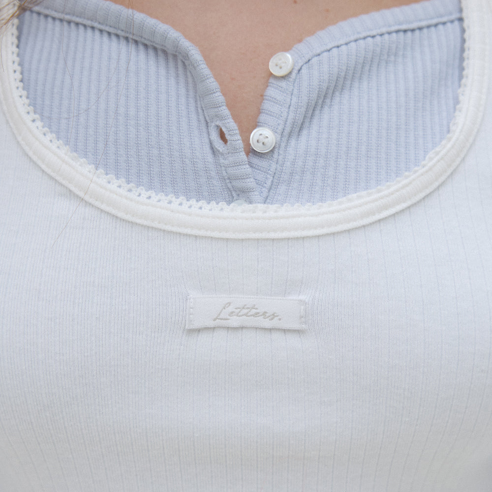 LETTER FROM MOON Letters Frill Label Halterneck Top (White)