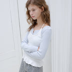 LETTER FROM MOON Letters Frill Label Halterneck Top (White)
