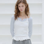 LETTER FROM MOON Letters Frill Label Halterneck Top (White)
