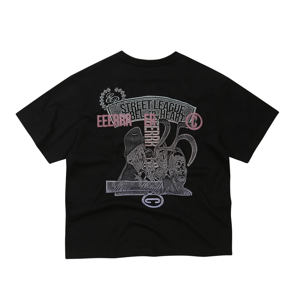 ER Street league gradient artwork logo over-crop fit T-shirt (Black)