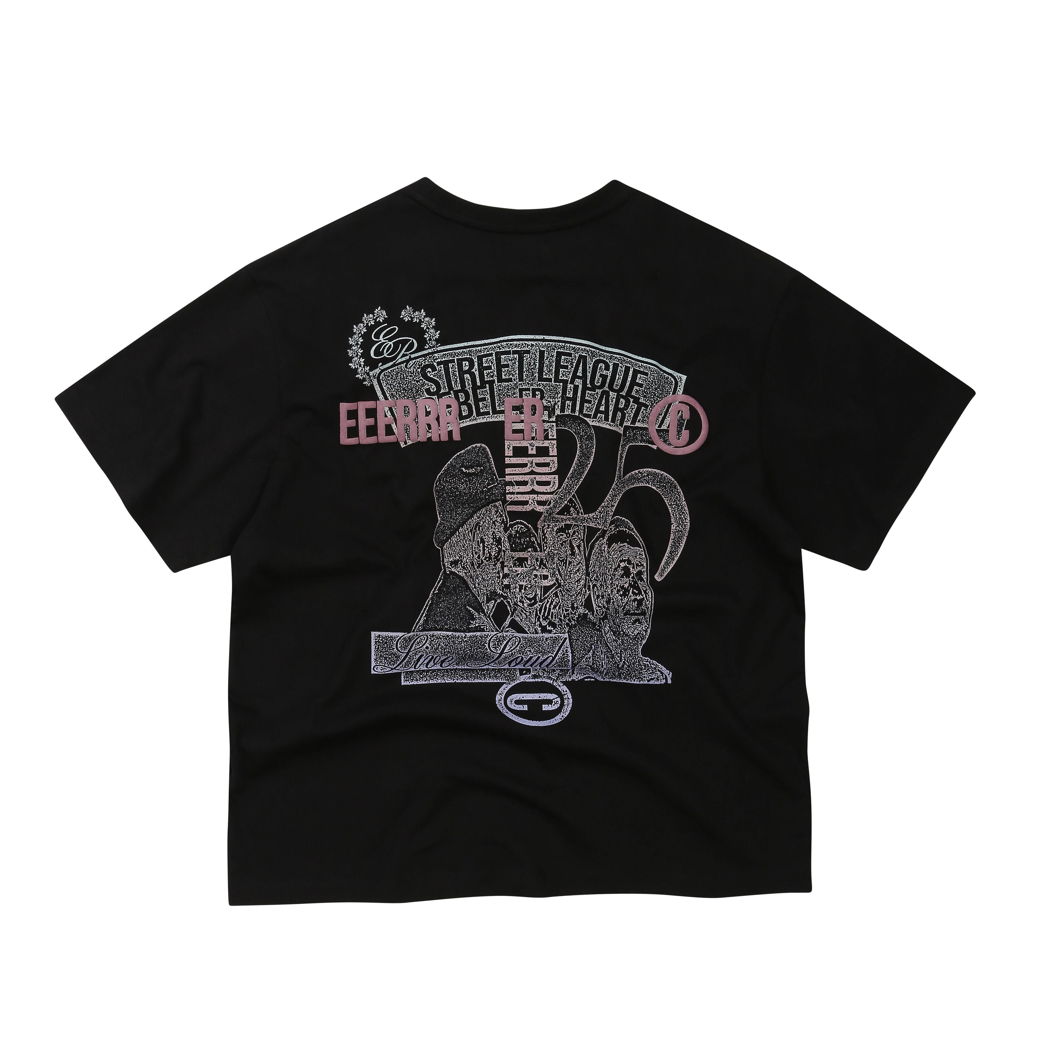 ER Street league gradient artwork logo over-crop fit T-shirt (Black)