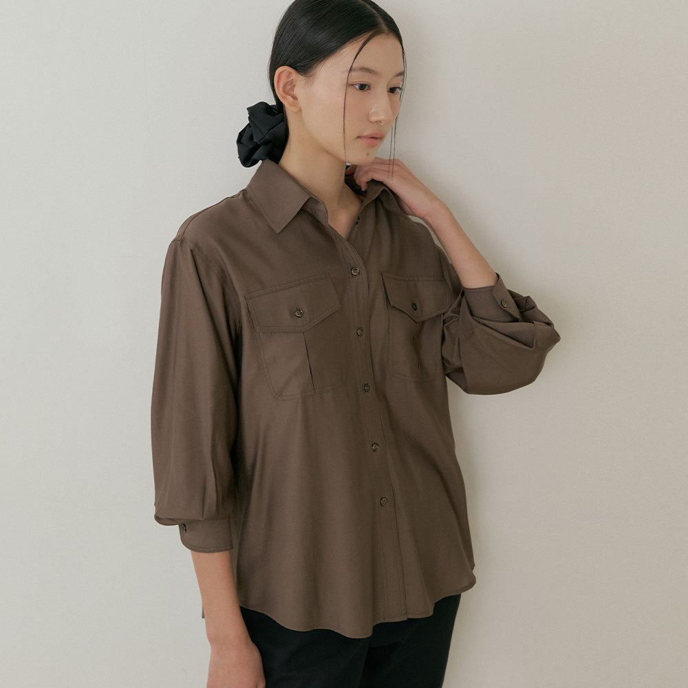 LINGSEOUL sheer pocket shirt-brown