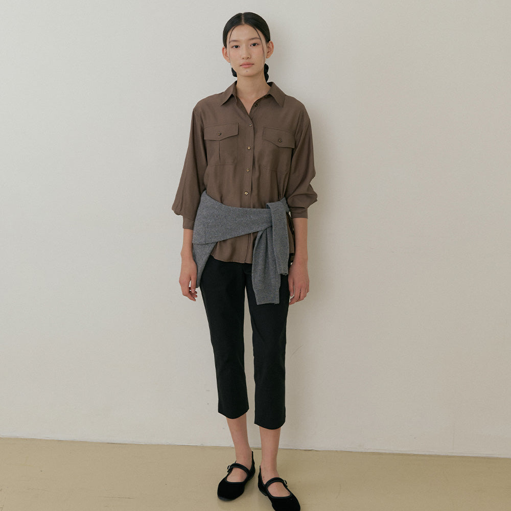LINGSEOUL sheer pocket shirt-brown