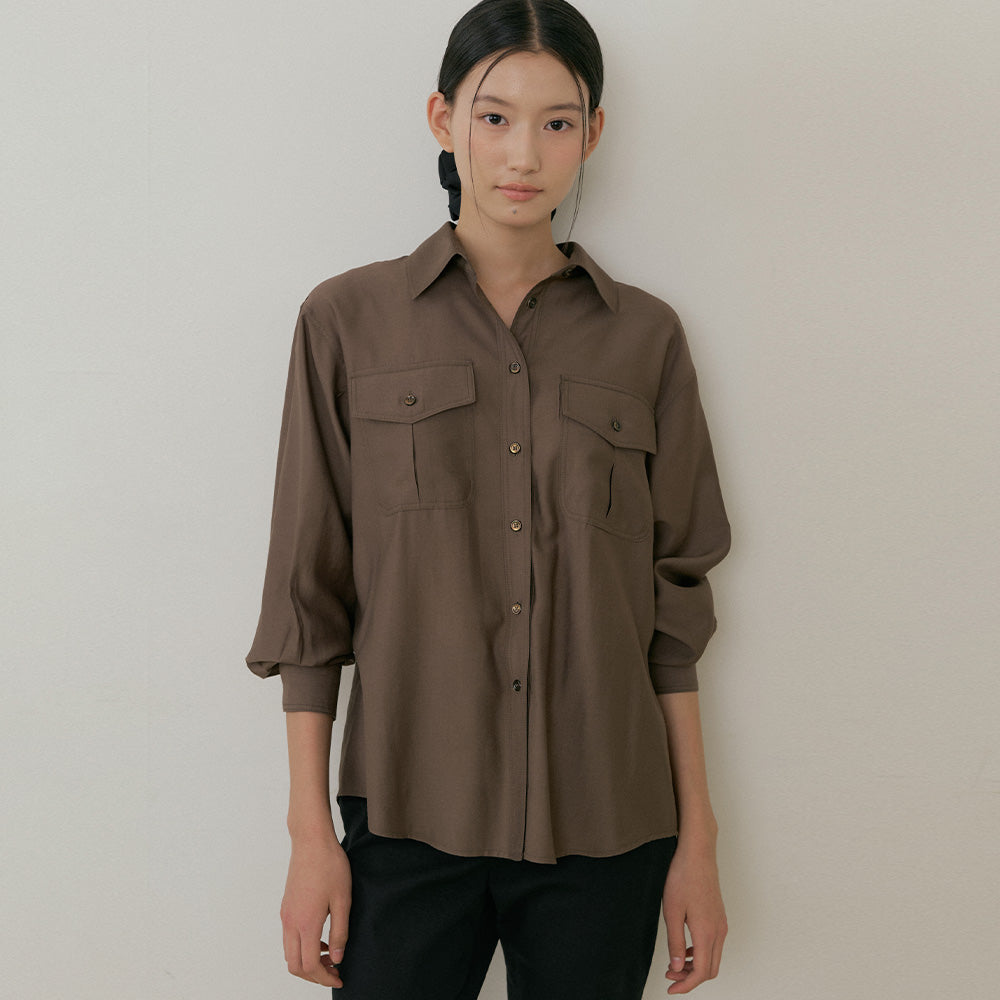 LINGSEOUL sheer pocket shirt-brown