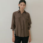 LINGSEOUL sheer pocket shirt-brown