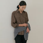 LINGSEOUL sheer pocket shirt-brown
