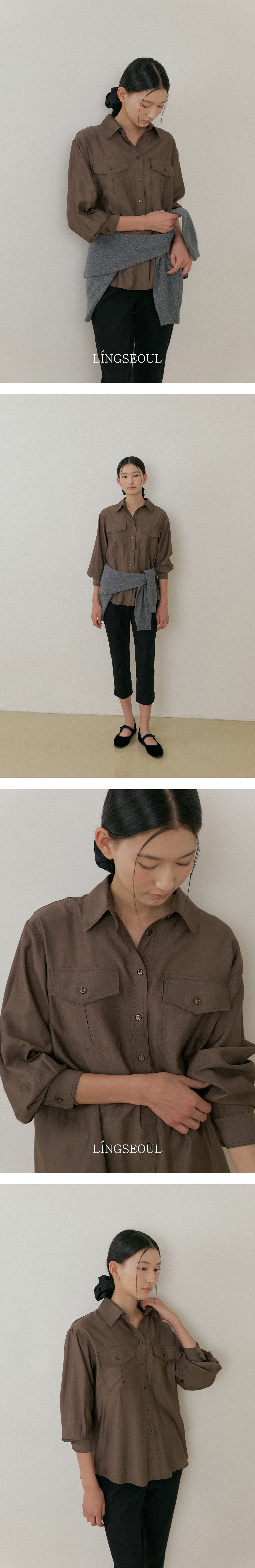 LINGSEOUL sheer pocket shirt-brown