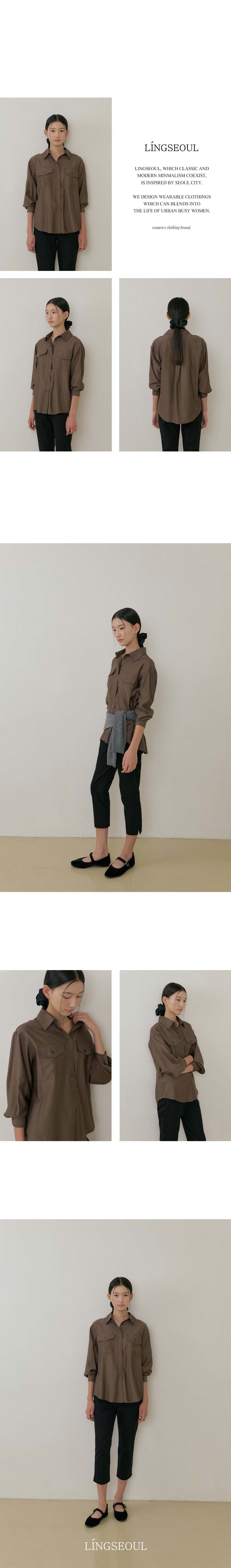 LINGSEOUL sheer pocket shirt-brown