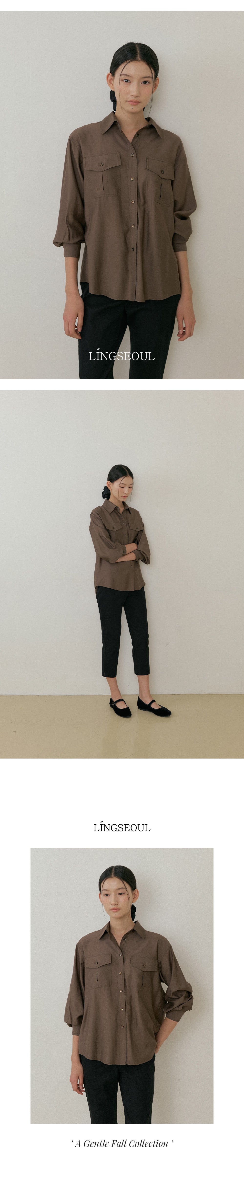 LINGSEOUL sheer pocket shirt-brown