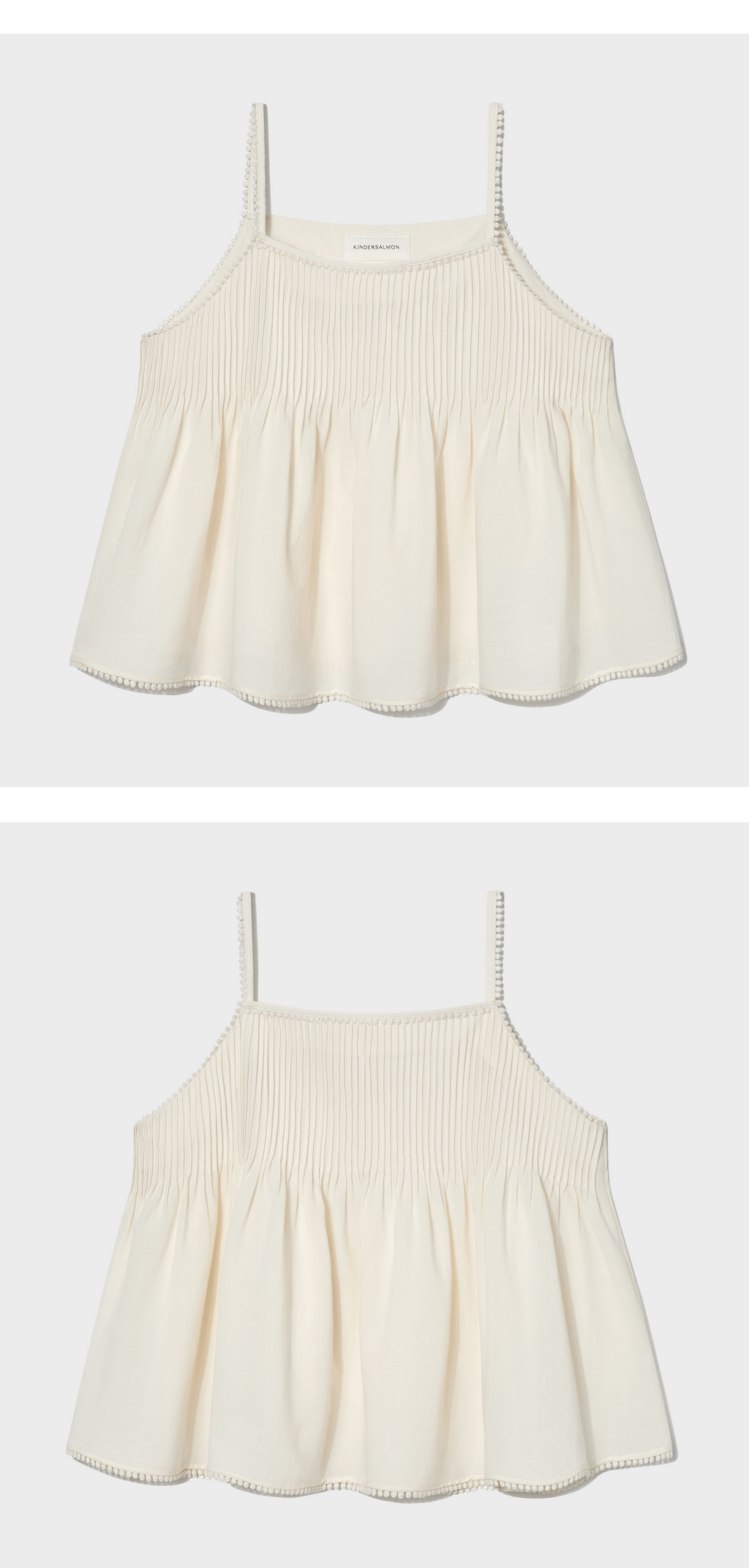 kindersalmon Pintuck Lace Sleeveless Top Cream