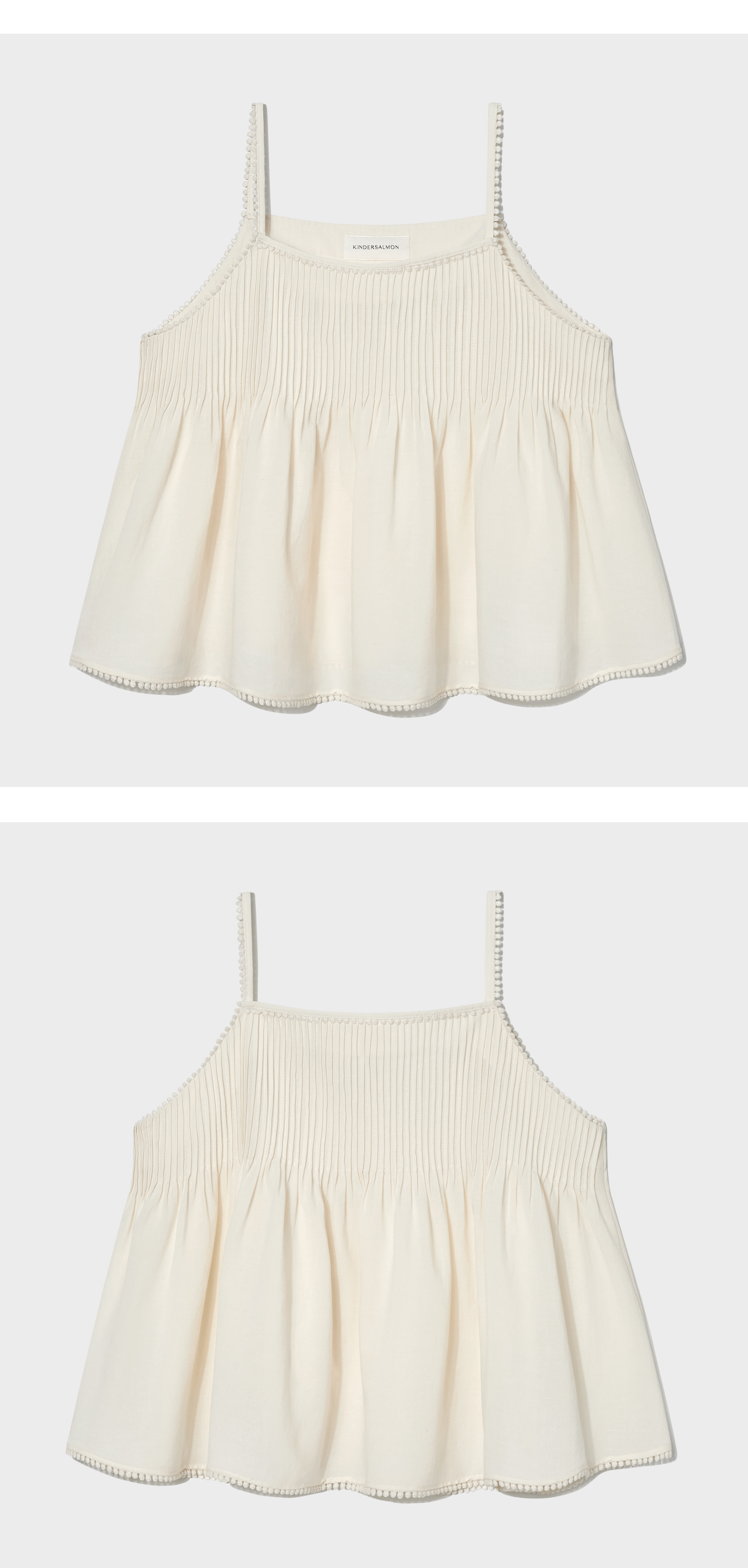 kindersalmon Pintuck Lace Sleeveless Top Cream