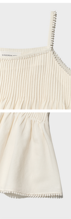 kindersalmon Pintuck Lace Sleeveless Top Cream