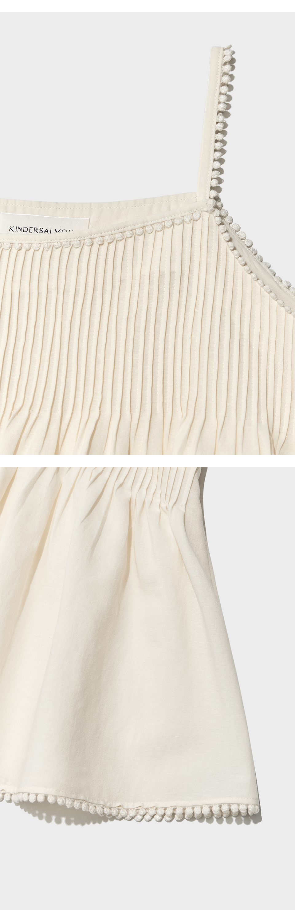 kindersalmon Pintuck Lace Sleeveless Top Cream