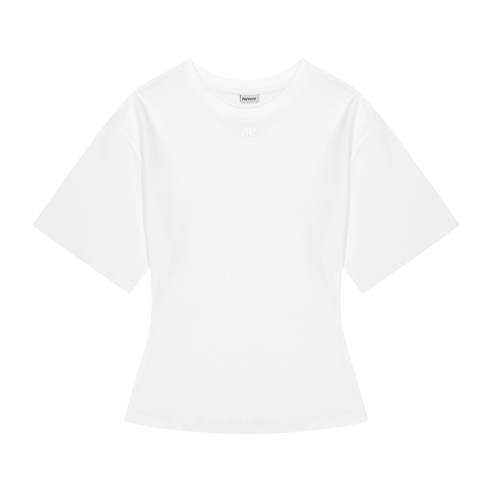NUVAIV Women's Slim Fit Wide Short Sleeve T-Shirt [White]